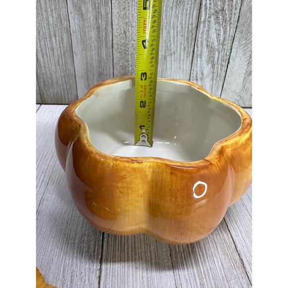 Vtg Ceramic Orange Pumpkin Jar with Lid 5" DIA Tien Hsing Int'l Trading Co. - Picture 5 of 12